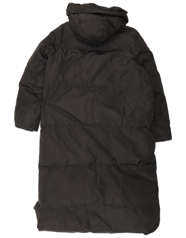 Casaco acolchoado com capuz feminino Zara UK 16 grande poliéster preto