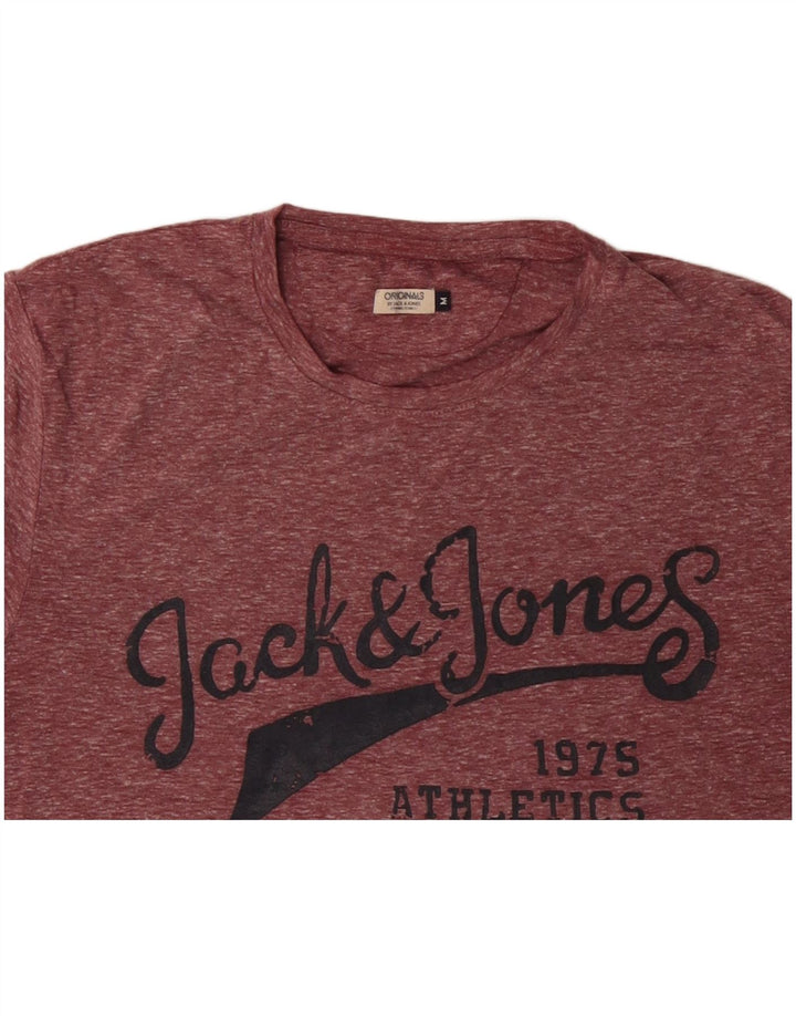 JACK & JONES Camiseta masculina gráfica superior médio poliéster manchado cor de vinho