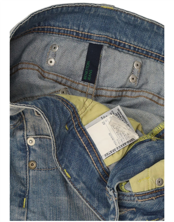 Mini saia jeans feminina Benetton IT 42 médio W32 algodão azul