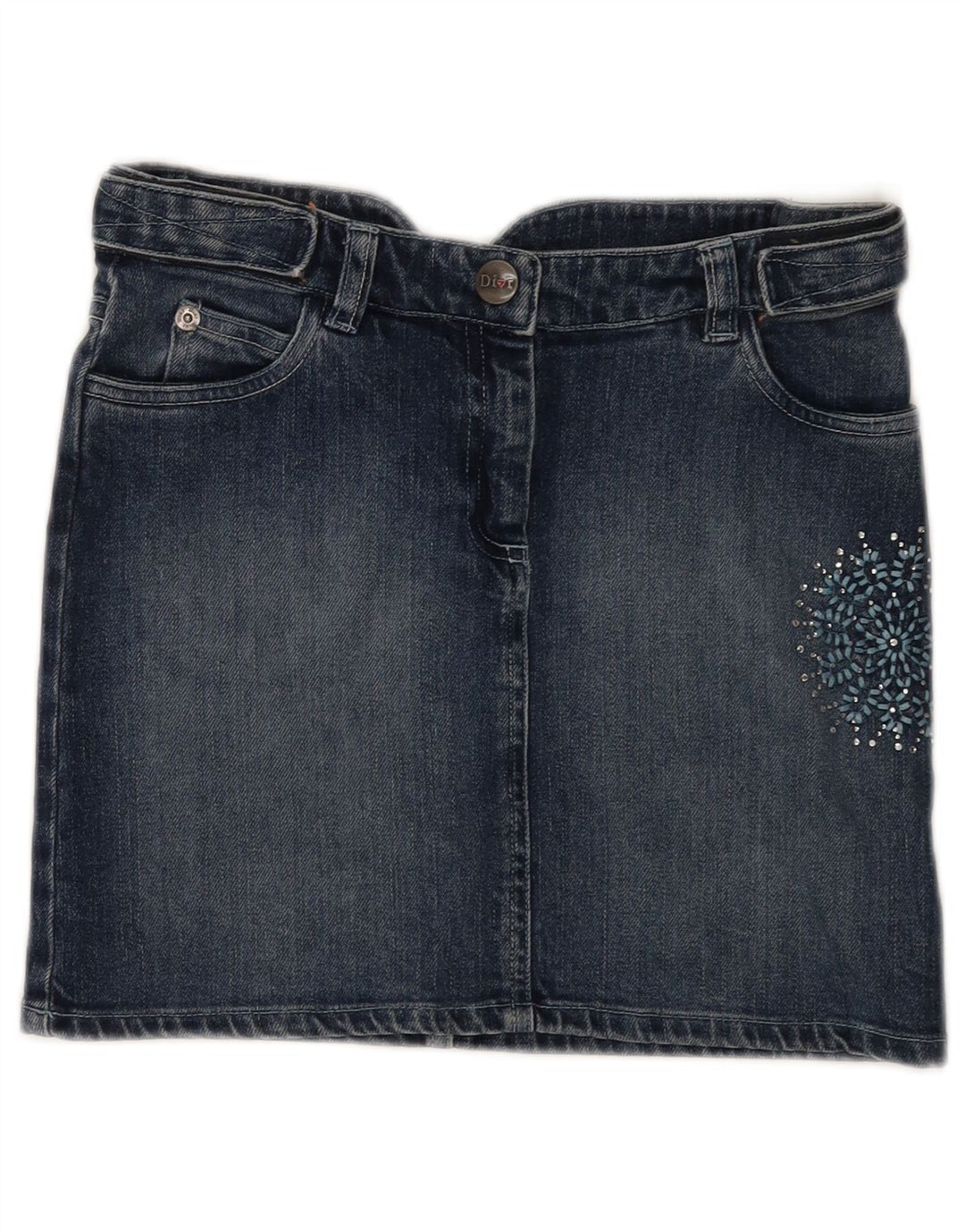 CHRISTIAN DIOR Mini saia jeans para meninas 9-10 anos W25 algodão floral azul