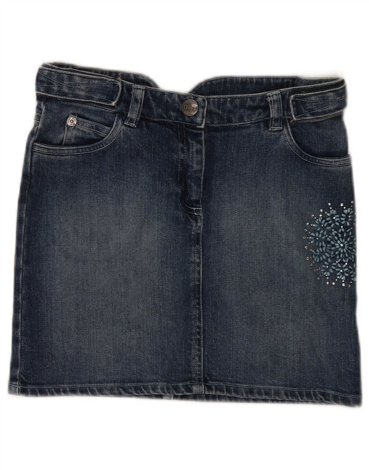 CHRISTIAN DIOR Mini saia jeans para meninas 9-10 anos W25 algodão floral azul