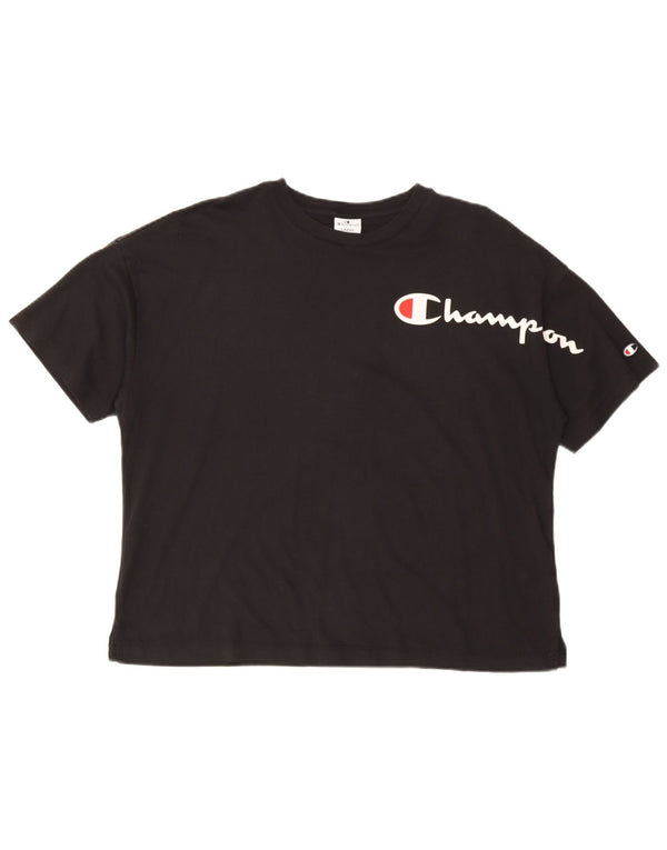 Camiseta feminina estampada grande Champion UK 16 grande preta