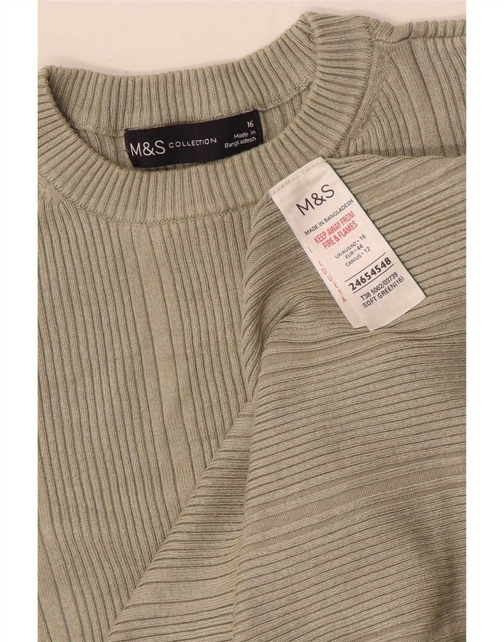 Top feminino Marks & Spencer de manga comprida Reino Unido 16 grande viscose cáqui
