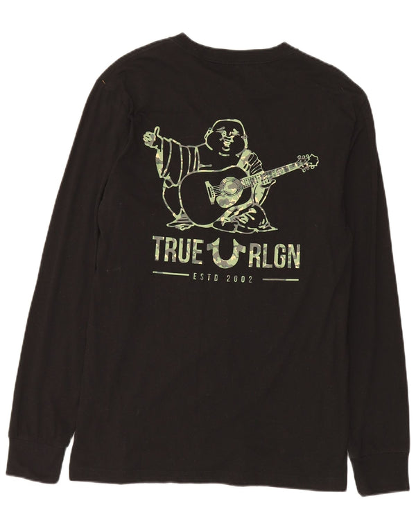True Religion Mens Gráfico Top Manga Longa Pequeno Algodão Preto