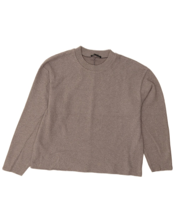 Suéter feminino Zara com gola redonda e gola redonda, Reino Unido 14, cinza médio