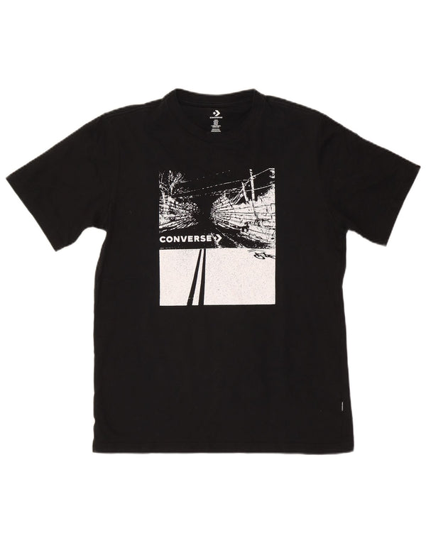 Converse Mens Graphic T-Shirt Top Médio Algodão Preto