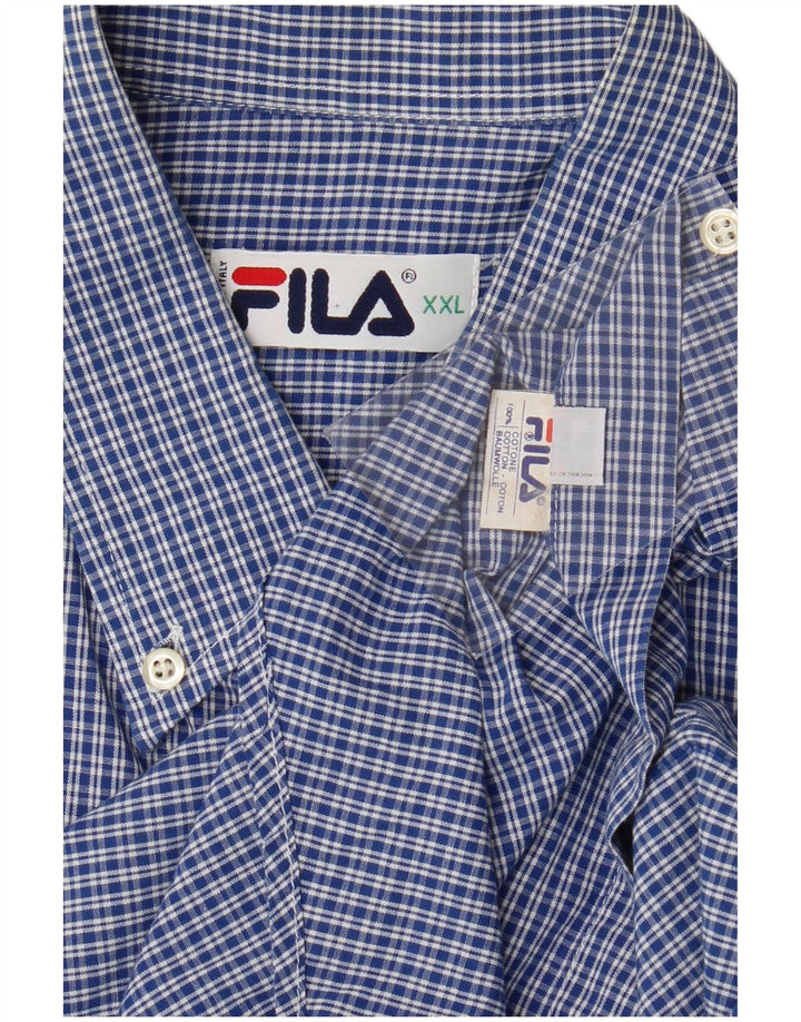 Fila Camisa masculina de manga curta 2XL algodão xadrez azul