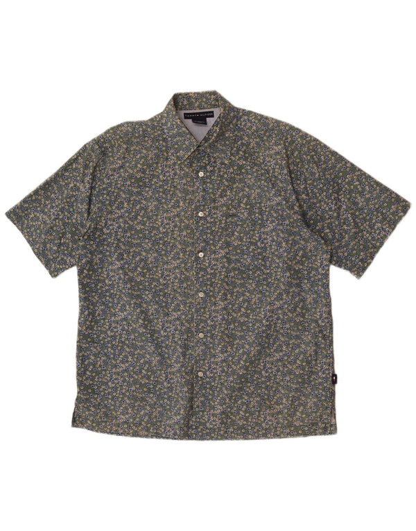 Camisa masculina de manga curta Tommy Hilfiger algodão floral verde médio