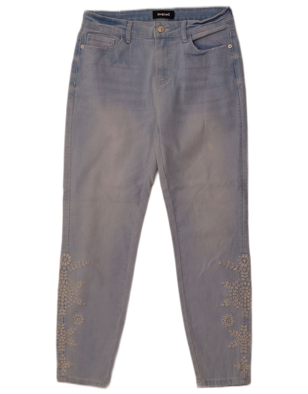 Desigual Jeans Slim Feminino W31 L26 Azul Floral Algodão