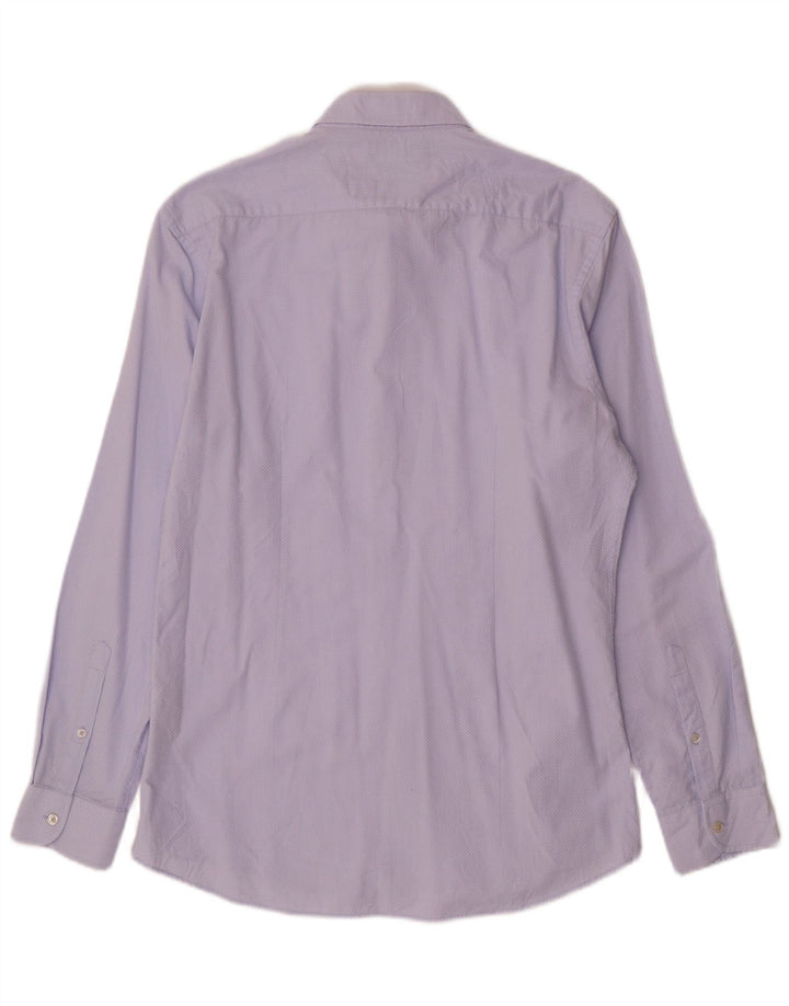 Camisa masculina Zara Slim Fit grande algodão azul