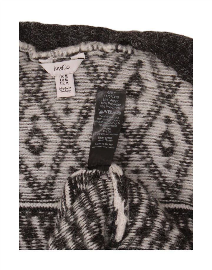 Suéter cardigã aberto feminino M&CO Reino Unido 14 cinza médio Argyle/acrílico diamante