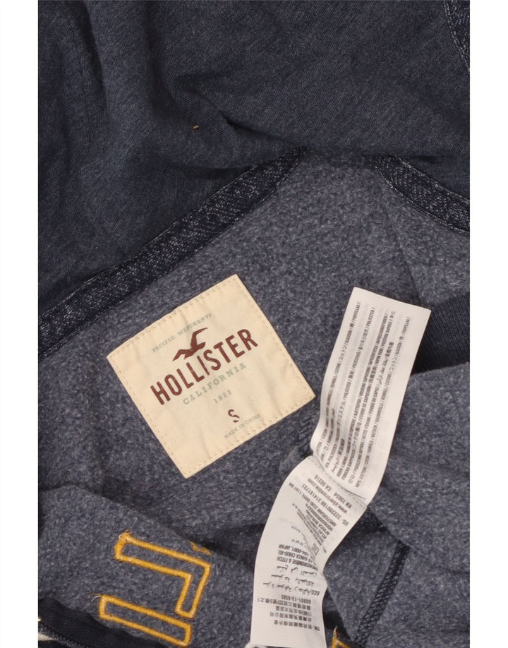 HOLLISTER Suéter masculino com capuz e zíper gráfico pequeno algodão manchado azul marinho