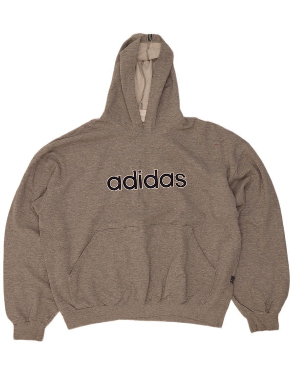 Adidas masculino gráfico moletom com capuz XL cinza manchado de algodão