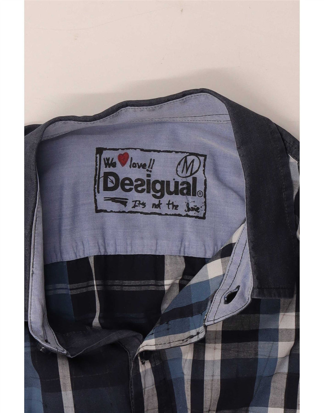 Camisa masculina Desigual média xadrez azul marinho algodão