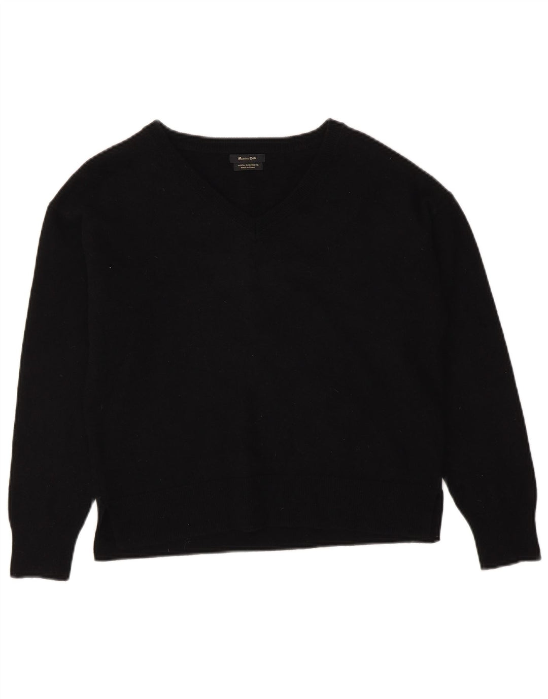 Suéter feminino Massimo Dutti com decote em V Reino Unido 14 lã preta média