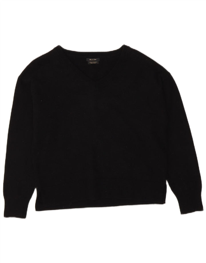 Suéter feminino Massimo Dutti com decote em V Reino Unido 14 lã preta média