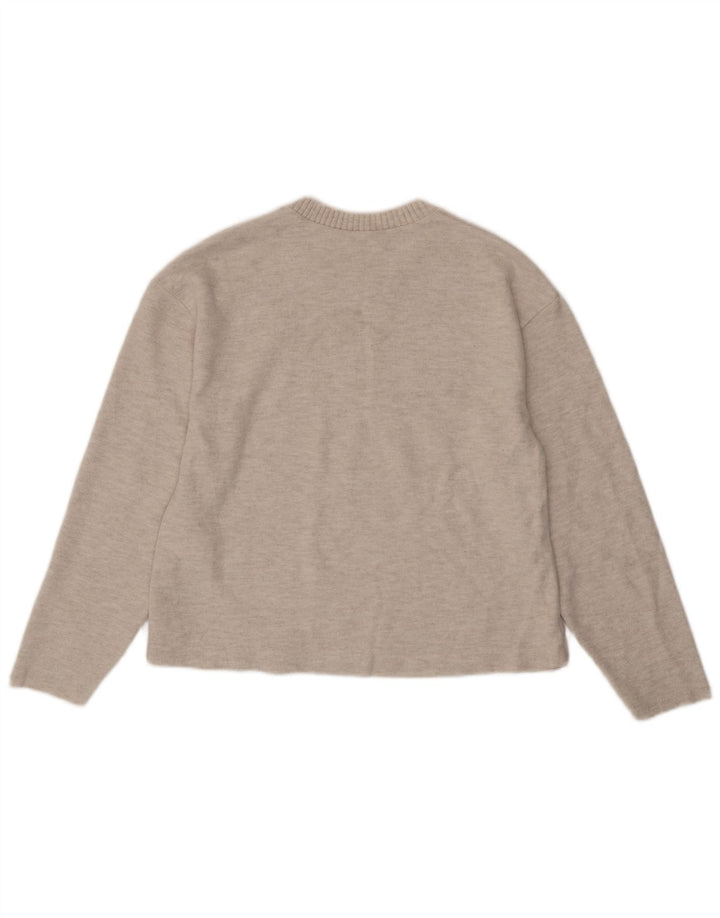 ZARA Suéter feminino oversized com gola canoa Reino Unido 10 pequeno poliéster bege