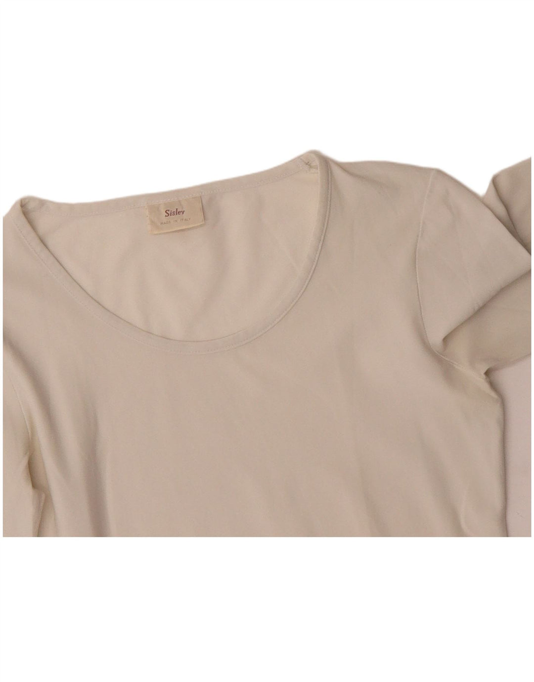 SISLEY Top feminino manga comprida UK 10 pequeno branco