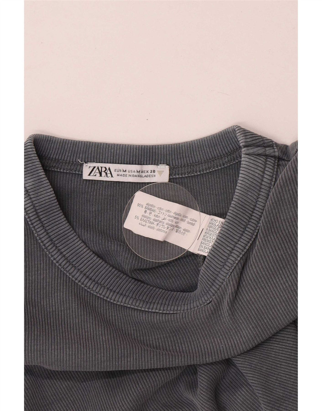 Top feminino Zara manga comprida UK 12 algodão cinza médio