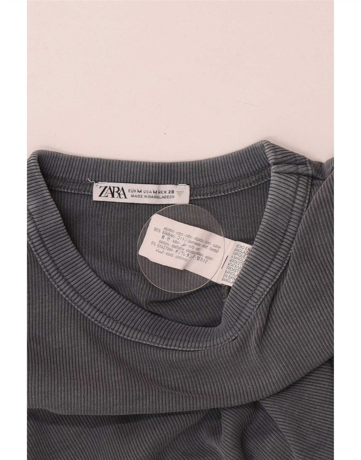 Top feminino Zara manga comprida UK 12 algodão cinza médio