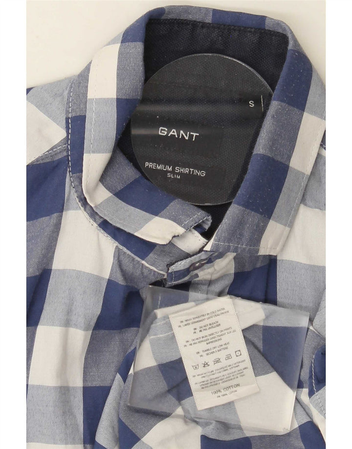 Camisa masculina fina Gant pequena algodão guingão azul