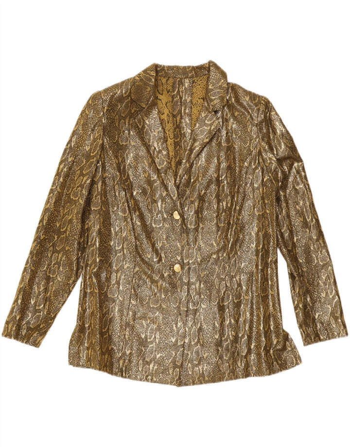 Jaqueta blazer feminina VINTAGE com 2 botões UK 14 ouro médio estampa animal