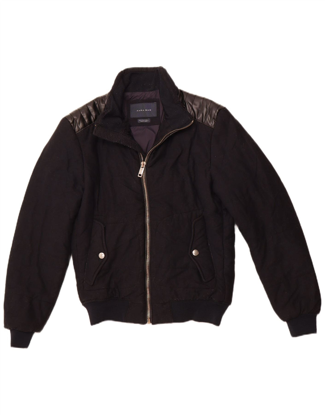 Jaqueta bomber masculina ZARA UK 36 poliéster azul marinho pequeno