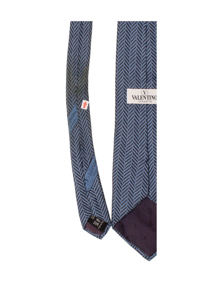 Gravata masculina Valentino tamanho único azul espinha de peixe clássico de seda