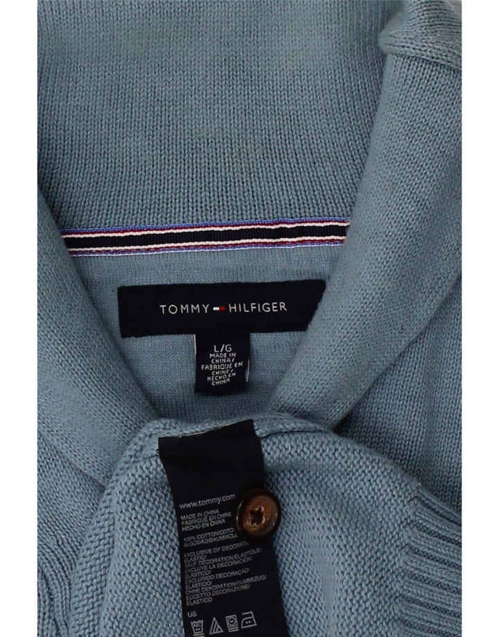 Suéter masculino TOMMY HILFIGER com gola xale e algodão azul grande
