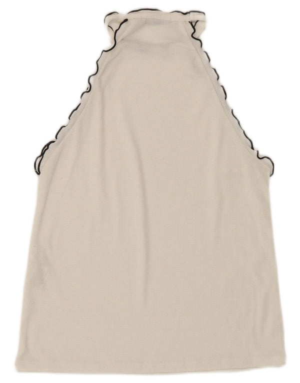Zara Womens Crop Halter Top UK 12 Médio Algodão Branco