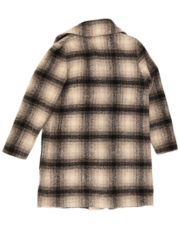 Casaco feminino Marks & Spencer com peito duplo Reino Unido 14 grande xadrez bege