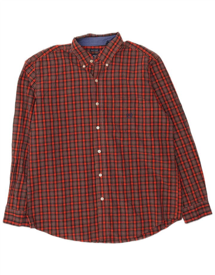 Camisa masculina Chaps grande laranja xadrez algodão
