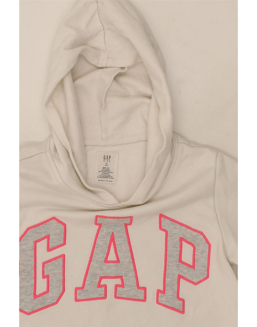 GAP Girls Graphic Hoodie Jumper 11-12 Years XL White Cotton Vintage Gap and Second-Hand Gap from Messina Hembry 