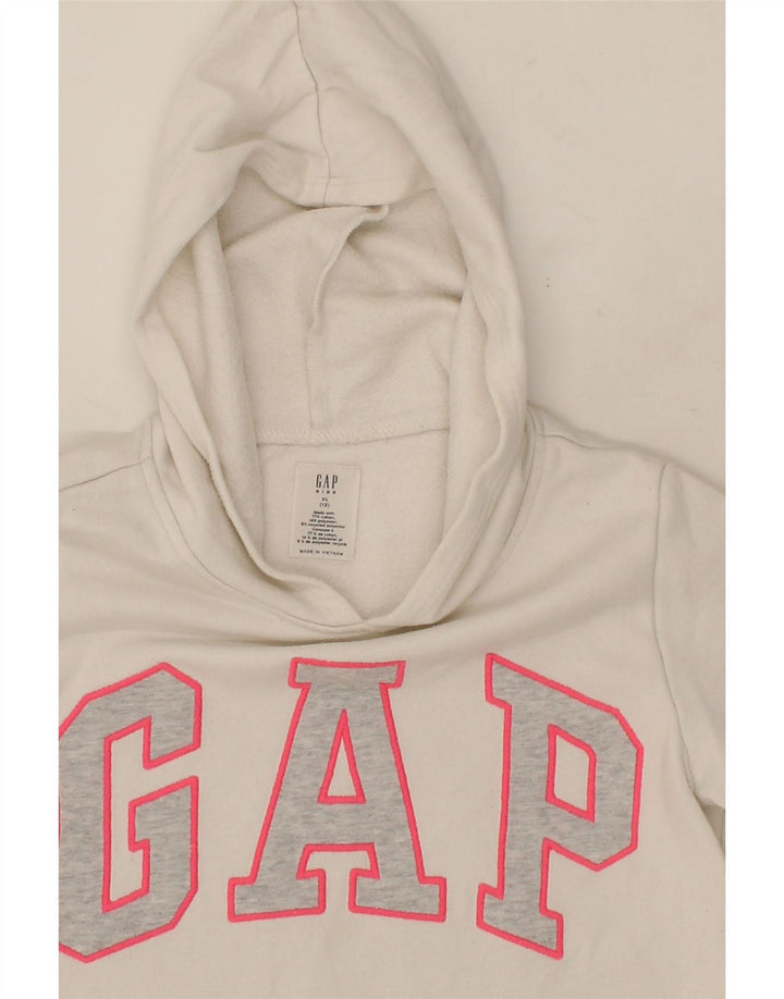 GAP Girls Graphic Hoodie Jumper 11-12 Years XL White Cotton Vintage Gap and Second-Hand Gap from Messina Hembry 