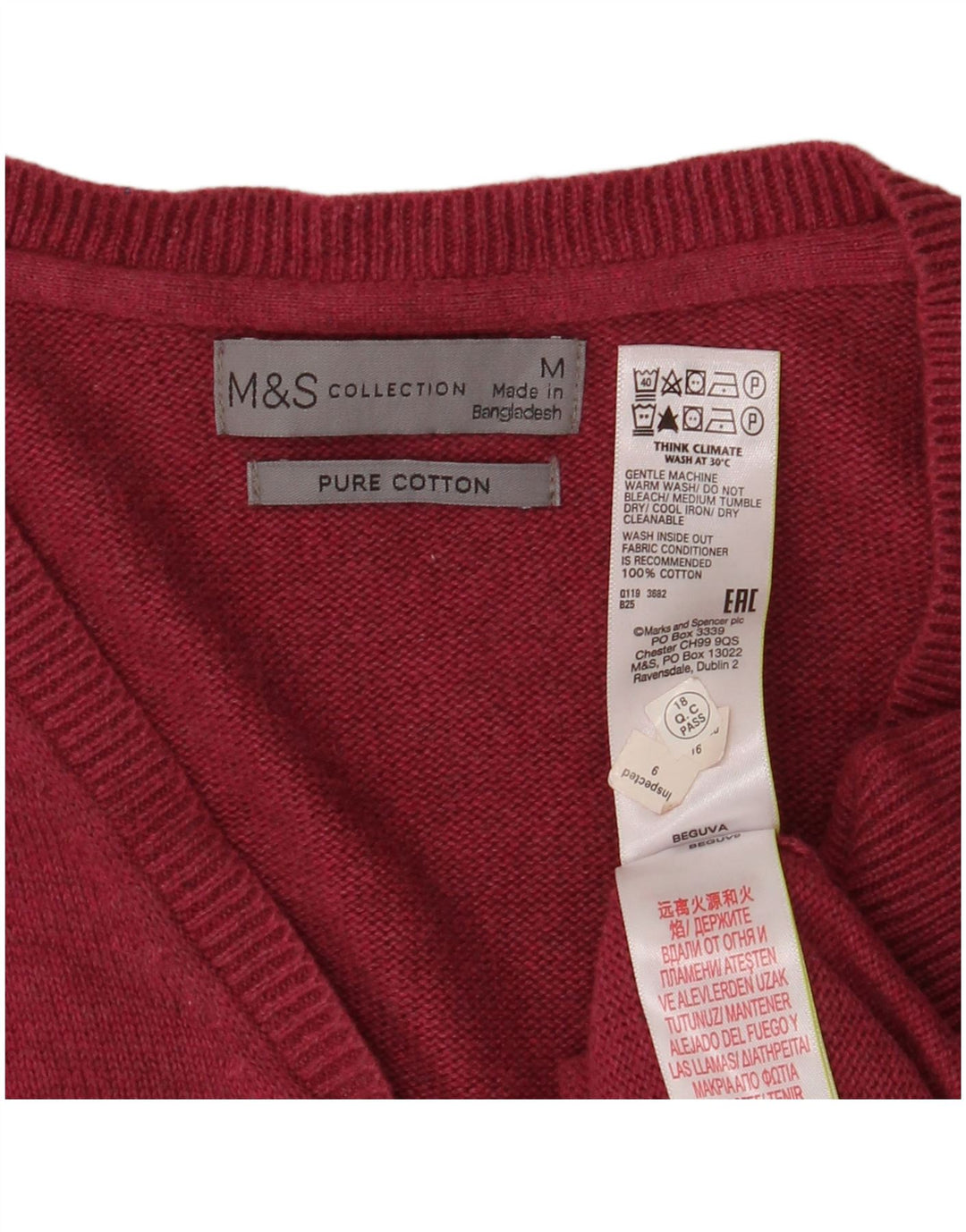 Suéter masculino Marks & Spencer com decote em V médio algodão Borgonha