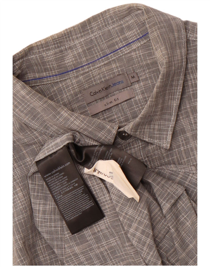 Camisa masculina Calvin Klein Jeans Slim Fit cinza médio algodão manchado