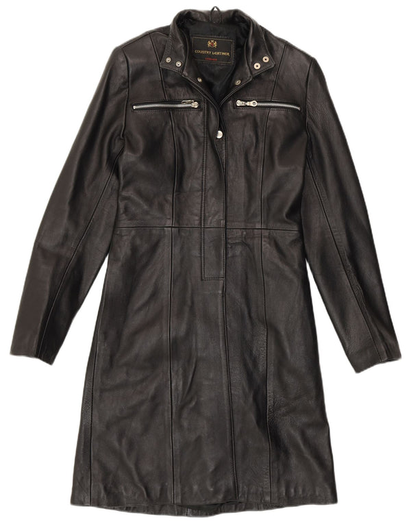 Casaco de couro feminino VINTAGE UK 8 pequeno couro preto