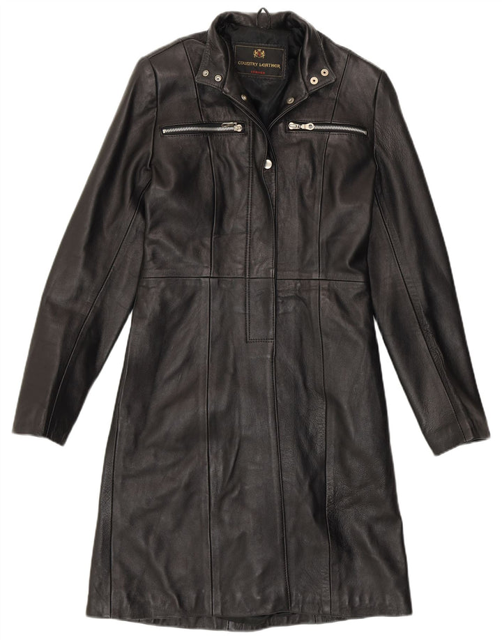 Casaco de couro feminino VINTAGE UK 8 pequeno couro preto