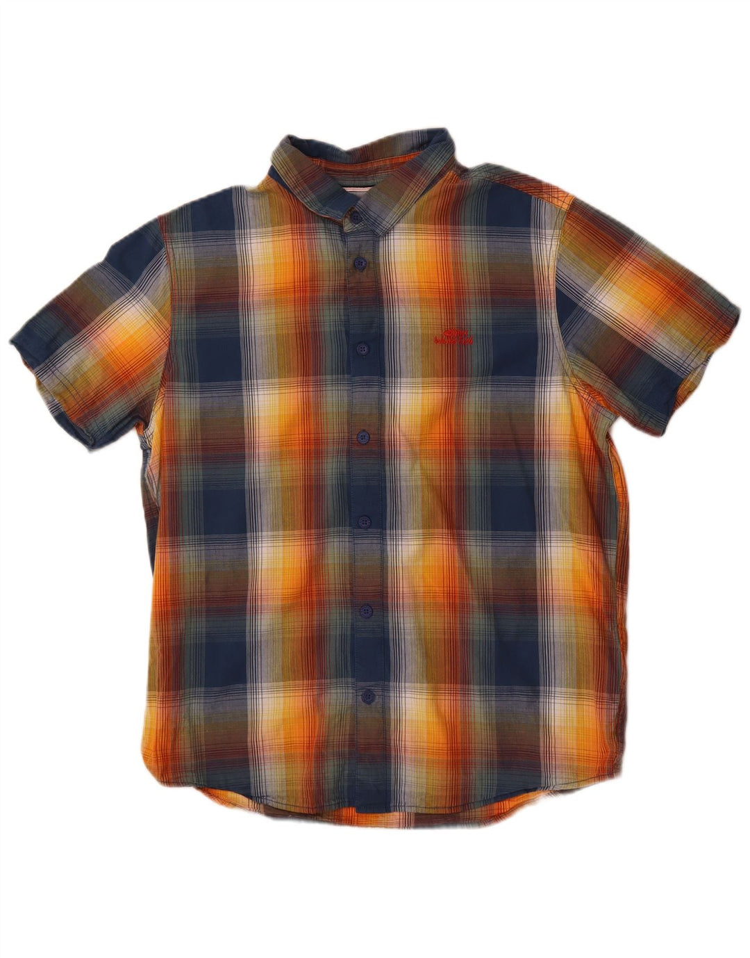 Camisa masculina de manga curta Weird Fish, algodão xadrez azul médio