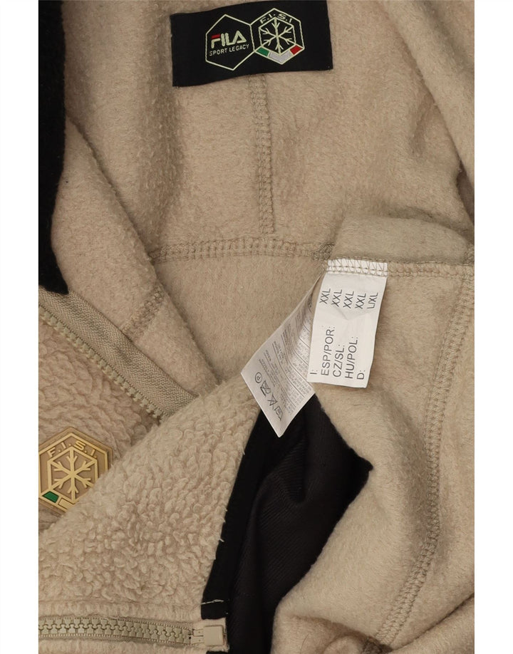 FILA Mens Fleece Jacket UK 44 2XL Off White Colourblock Polyester