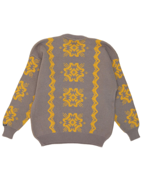 Suéter vintage masculino com gola redonda IT 54 XL cinza Fair Isle Wool