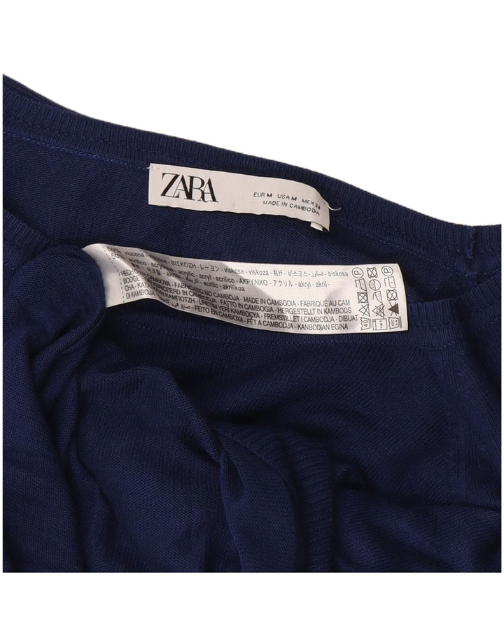 Suéter feminino Zara com gola canoa Reino Unido 14 viscose azul marinho médio