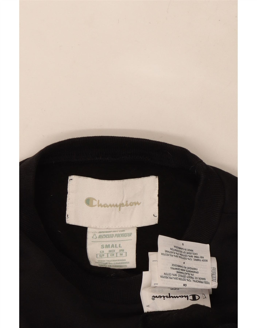 CHAMPION Suéter feminino cropped superdimensionado Reino Unido 10 pequeno algodão preto