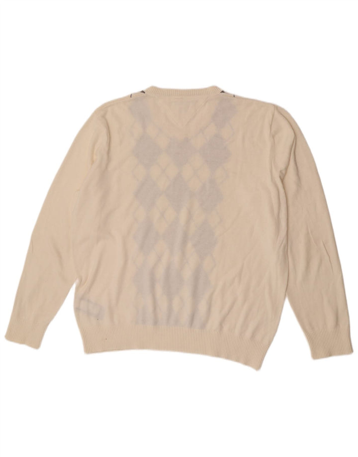 Tommy Hilfiger Suéter masculino com decote em V grande off white Argyle/Diamante