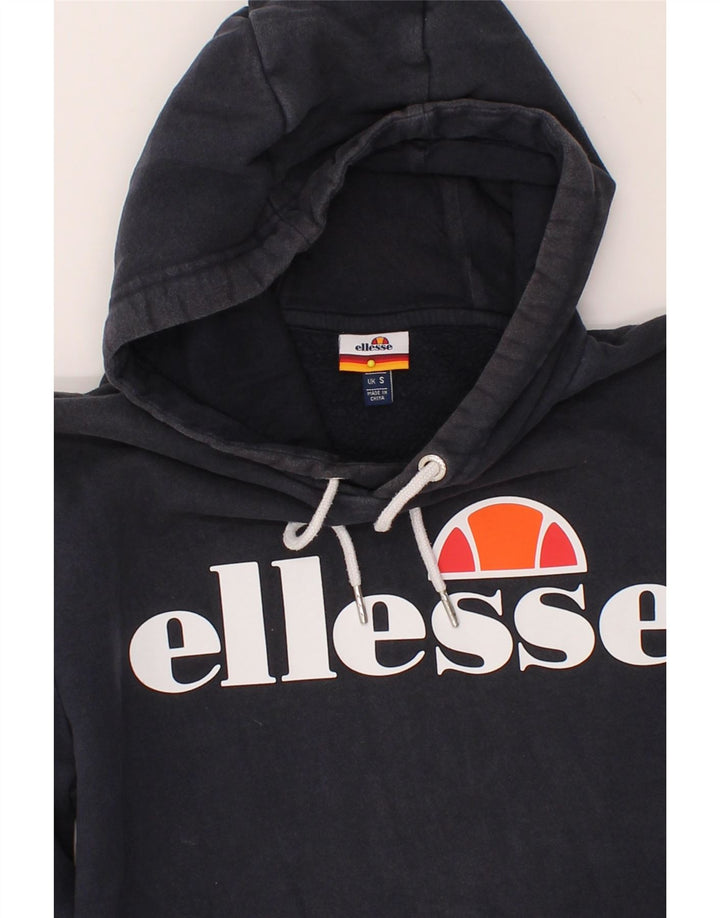 ELLESSE Mens Graphic Hoodie Jumper Small Navy Blue Cotton Vintage Ellesse and Second-Hand Ellesse from Messina Hembry 