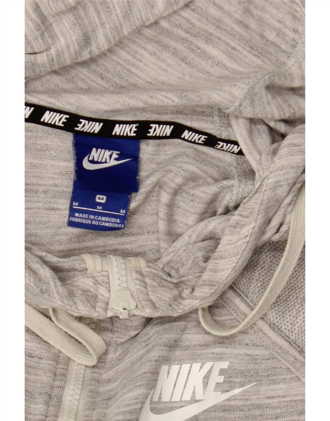 Suéter feminino Nike com capuz e zíper UK 14 listrado cinza médio