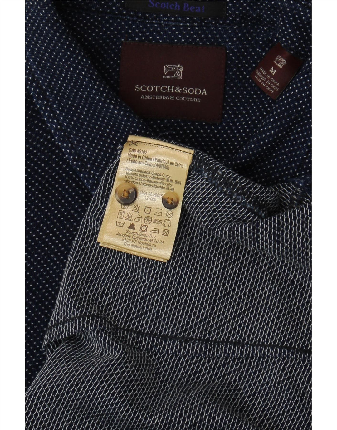 Camisa masculina Scotch & Soda de algodão manchado azul marinho médio