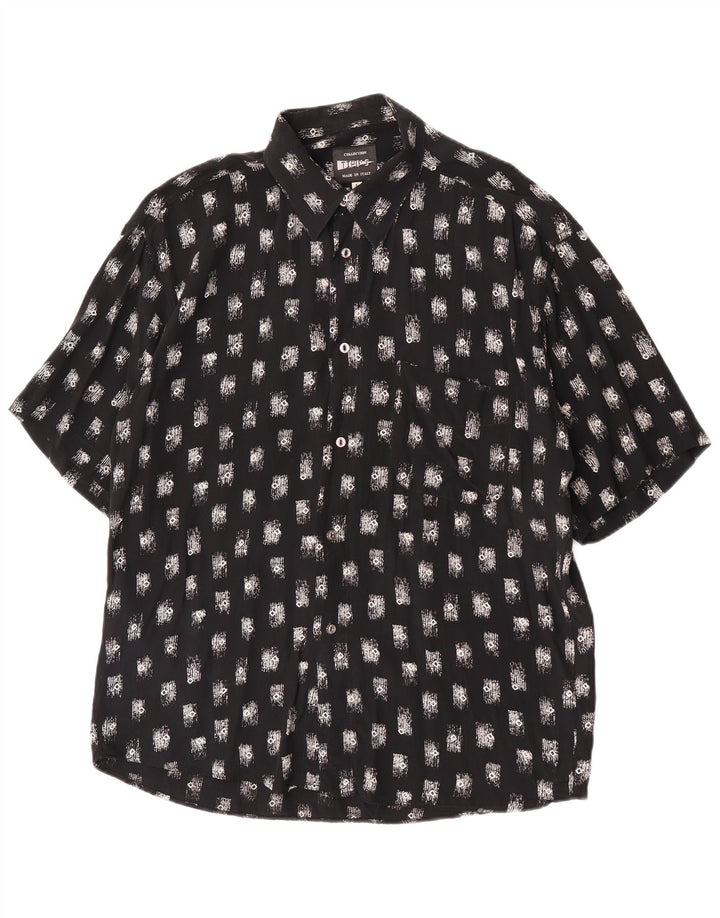 Camisa masculina de manga curta com padrão abstrato Tipo'S viscose preta grande