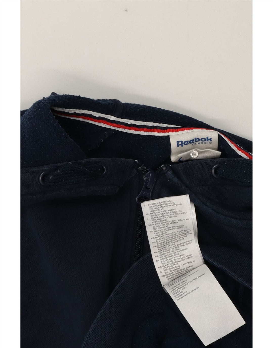 Suéter Reebok masculino com capuz e zíper grande algodão azul marinho