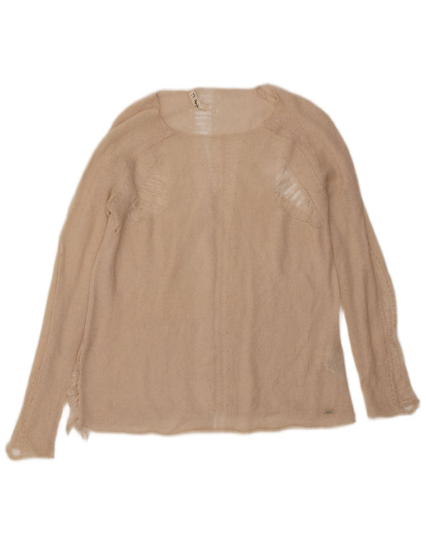 Suéter feminino PEPE Jeans com gola canoa UK 14 médio bege acrílico